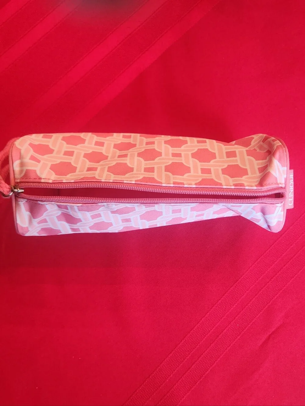 Clinique Pink and White Geometric Cosmetic Pouch